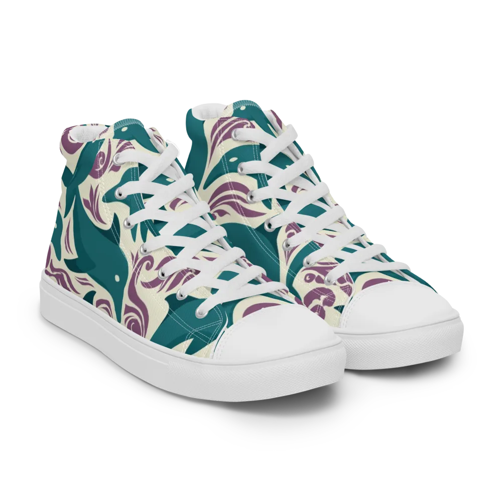 Tidal Flourish on Men's High Top Canvas Shoes — Right Front