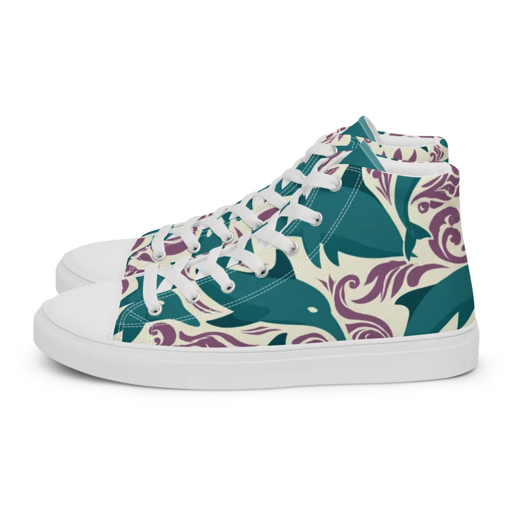 Tidal Flourish on Men's High Top Canvas Shoes — Left