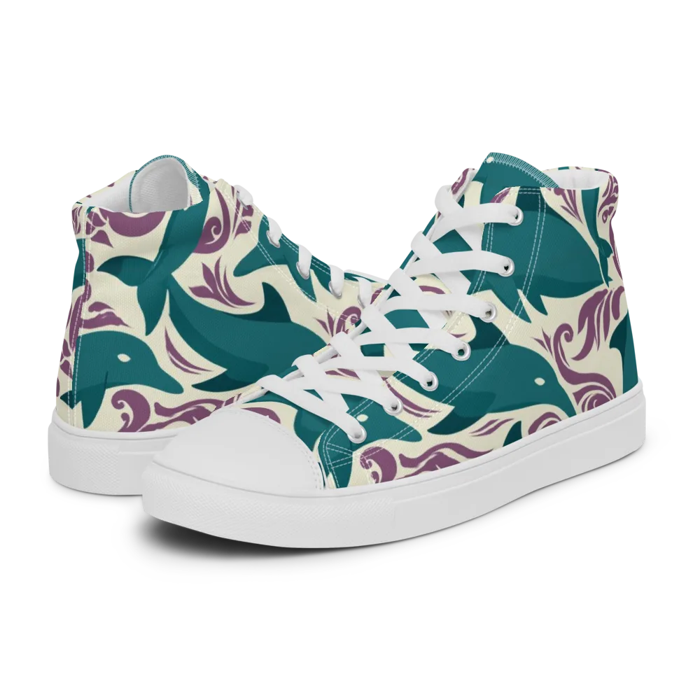 Tidal Flourish on Men's High Top Canvas Shoes — Left