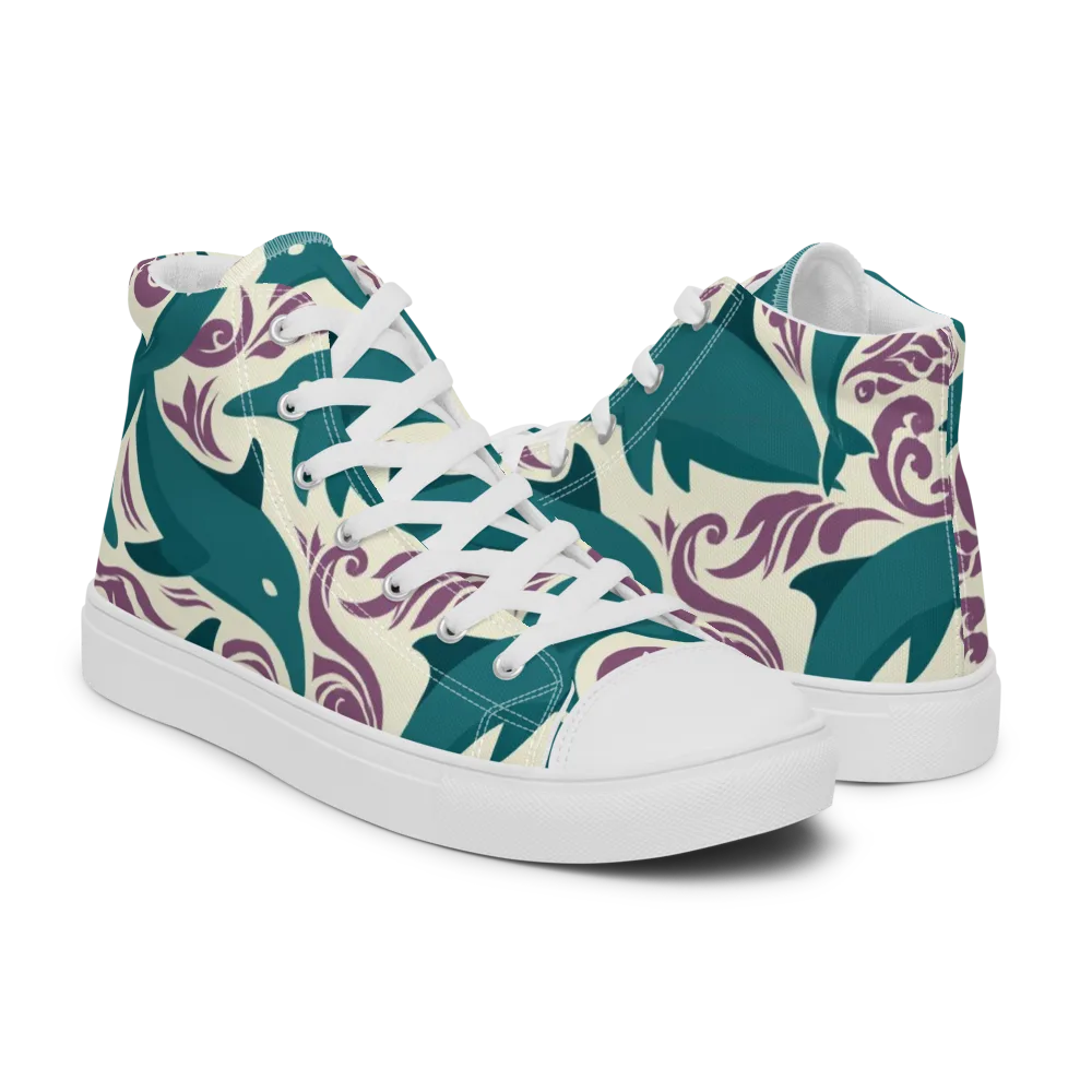 Tidal Flourish on Men's High Top Canvas Shoes — Right