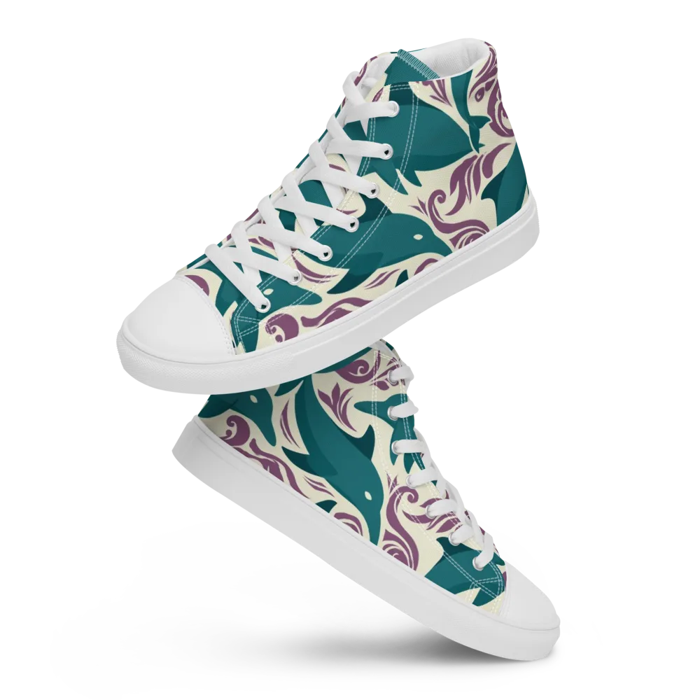 Tidal Flourish on Men's High Top Canvas Shoes — Front