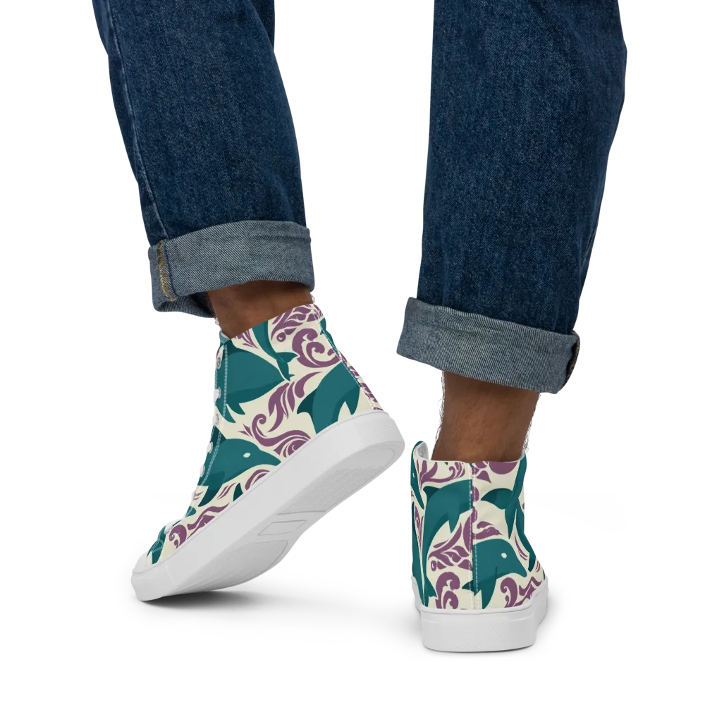 Tidal Flourish on Men's High Top Canvas Shoes — Back