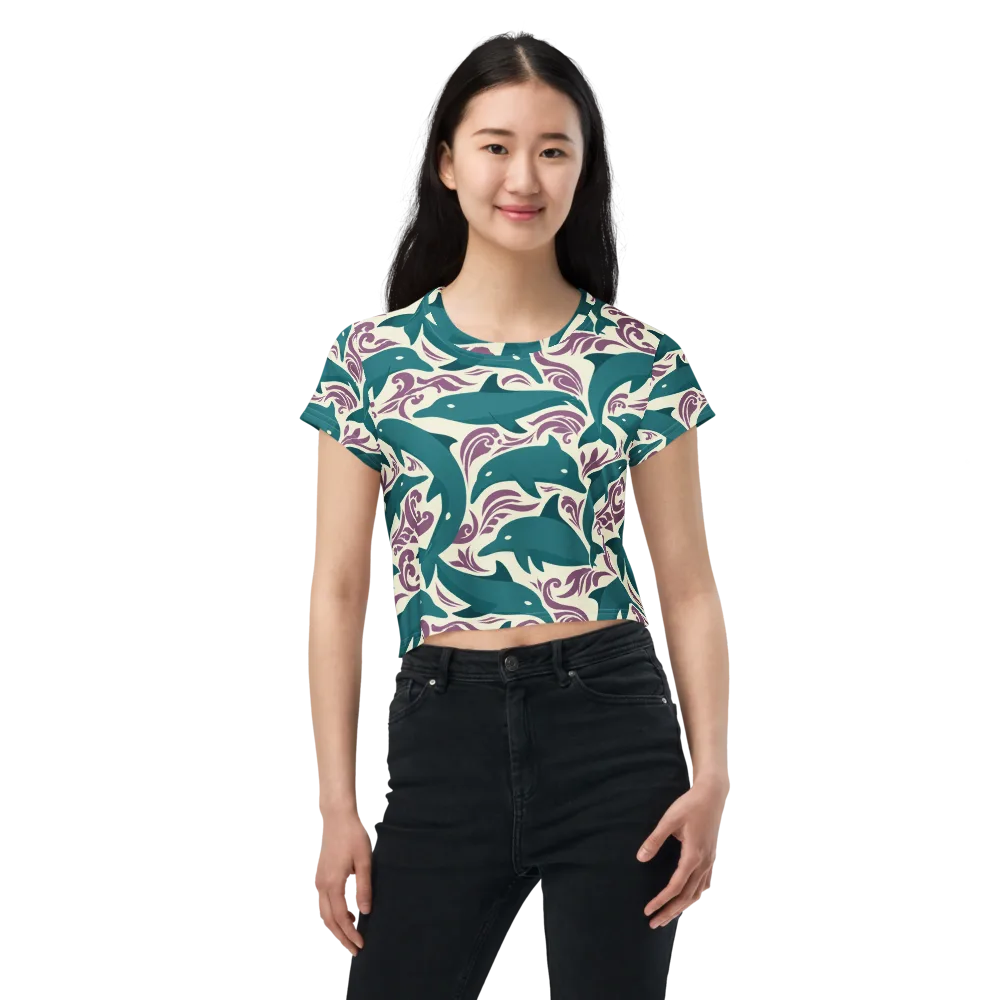 Tidal Flourish on Crop Tee — Front