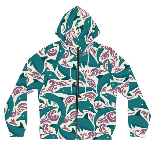 Tidal Flourish on a Women's Full-Zip Hoodie