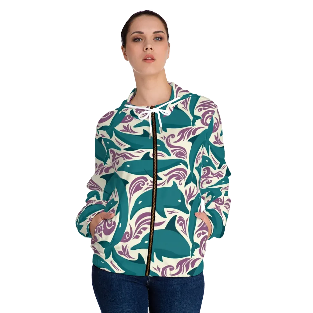 Tidal Flourish on Women's Full-Zip Hoodie — Front On Person