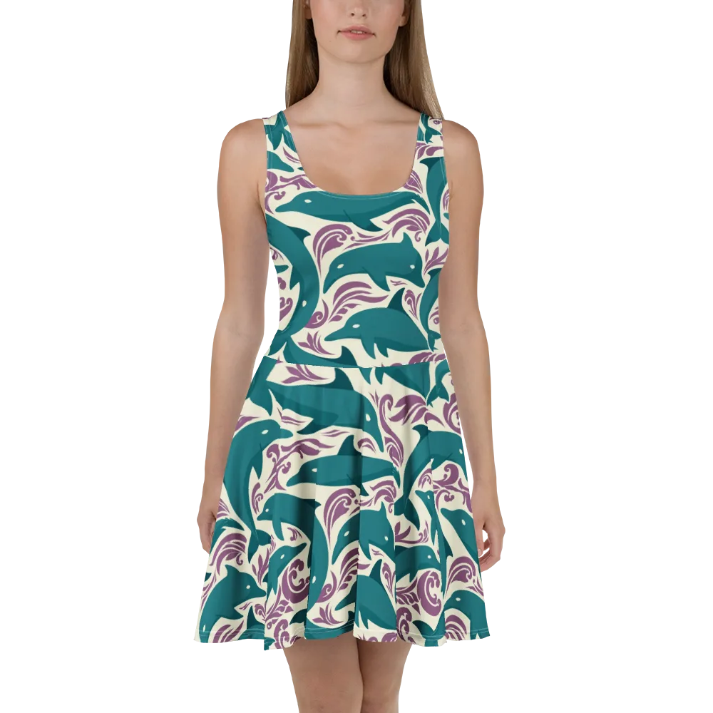 Tidal Flourish on Skater Dress — Front