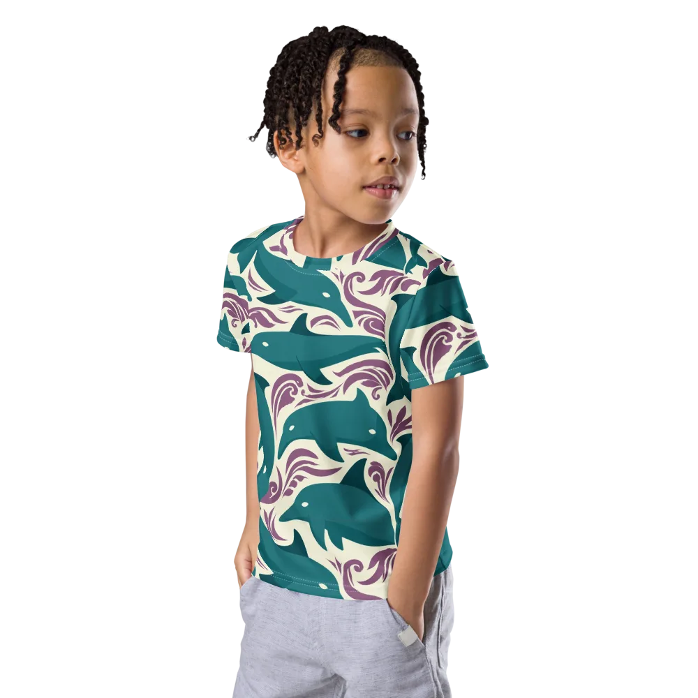 Tidal Flourish on Kids Crew Neck T-Shirt — Left Front