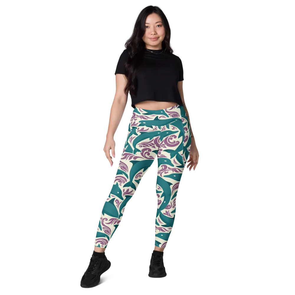 Tidal Flourish on Leggings with Pockets — Front