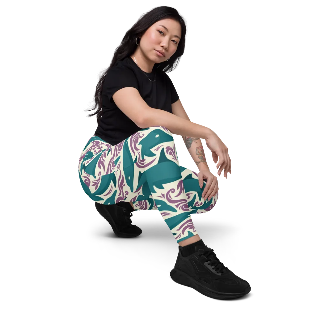 Tidal Flourish on Leggings with Pockets — Right Front