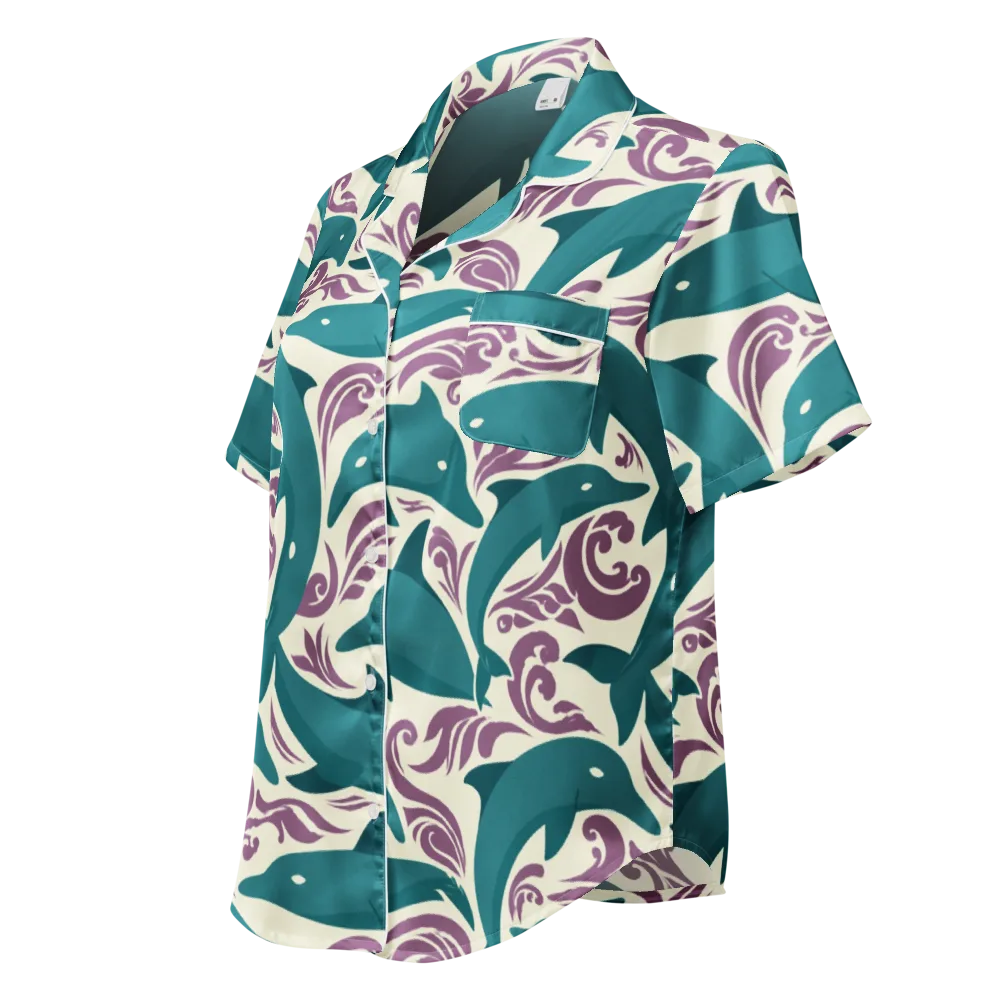 Tidal Flourish on Women's Short Sleeve Pajama Top — Left Front