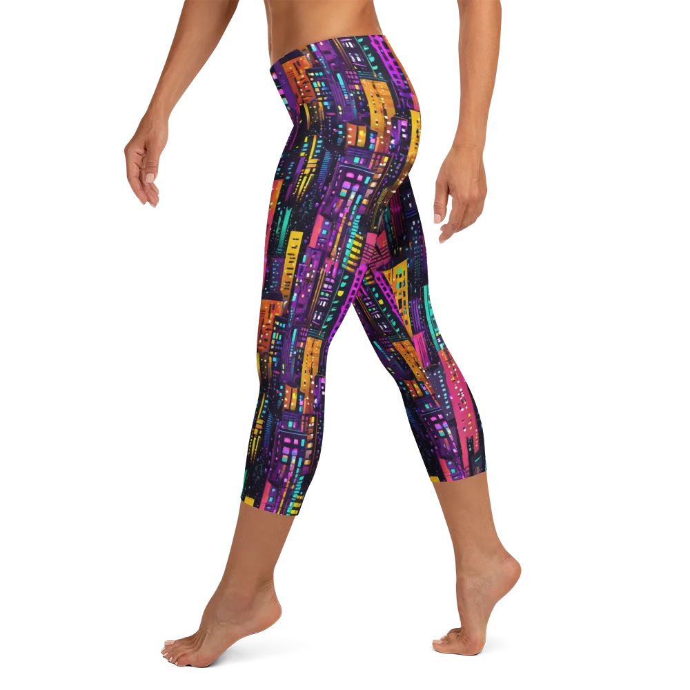 Electric Skyline on Capri Leggings — Left
