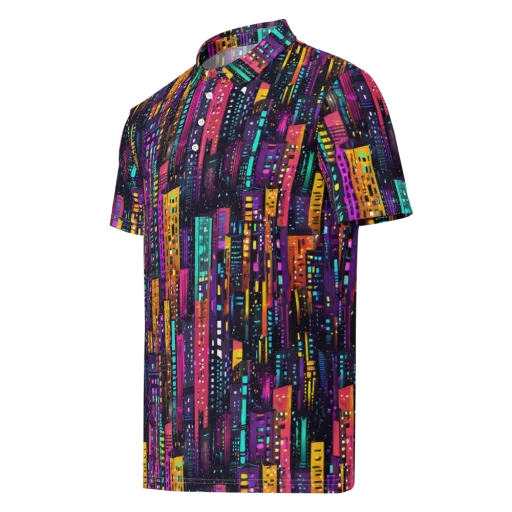 Electric Skyline on a Men's Slim Fit Polo Shirt