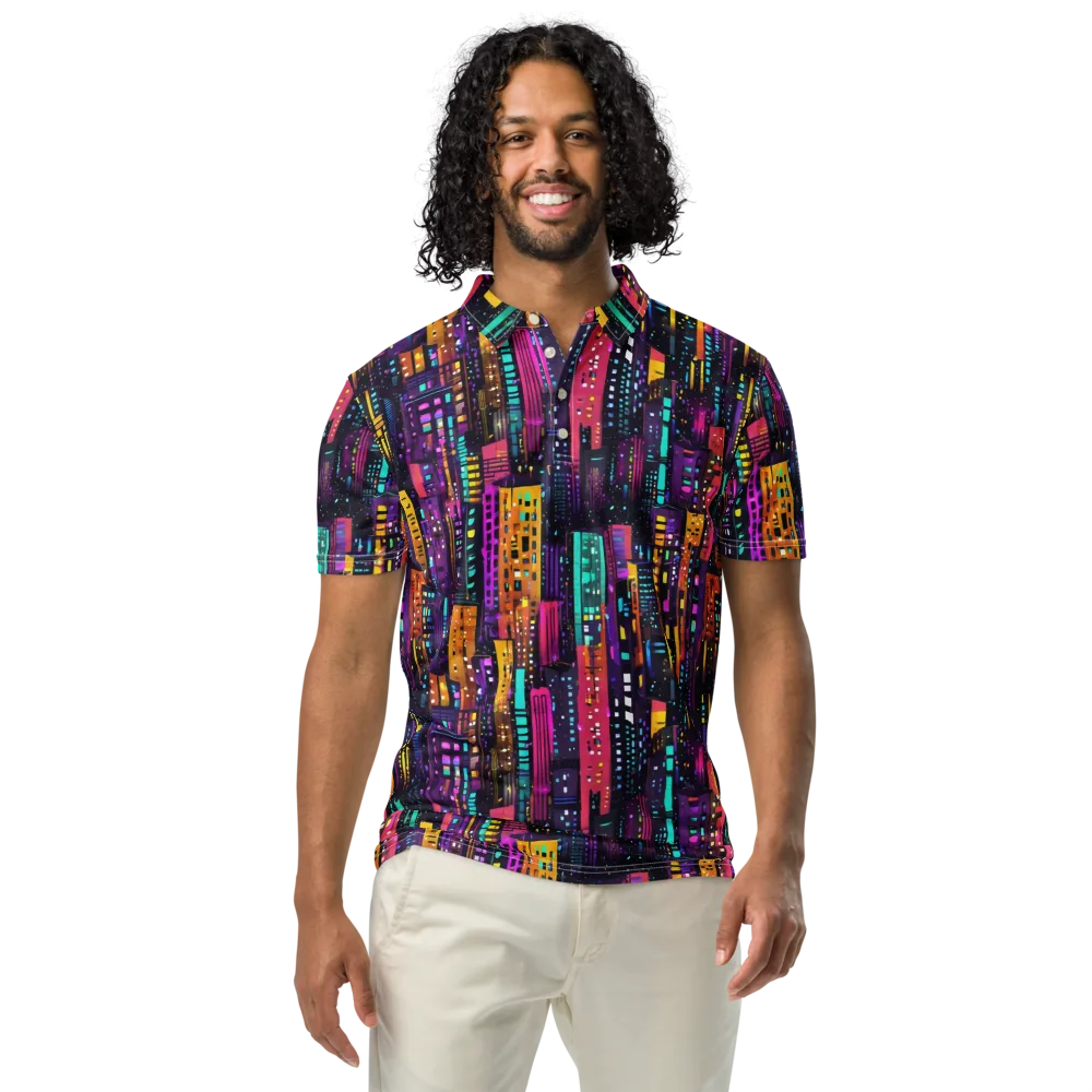 Electric Skyline on Men's Slim Fit Polo Shirt — Front