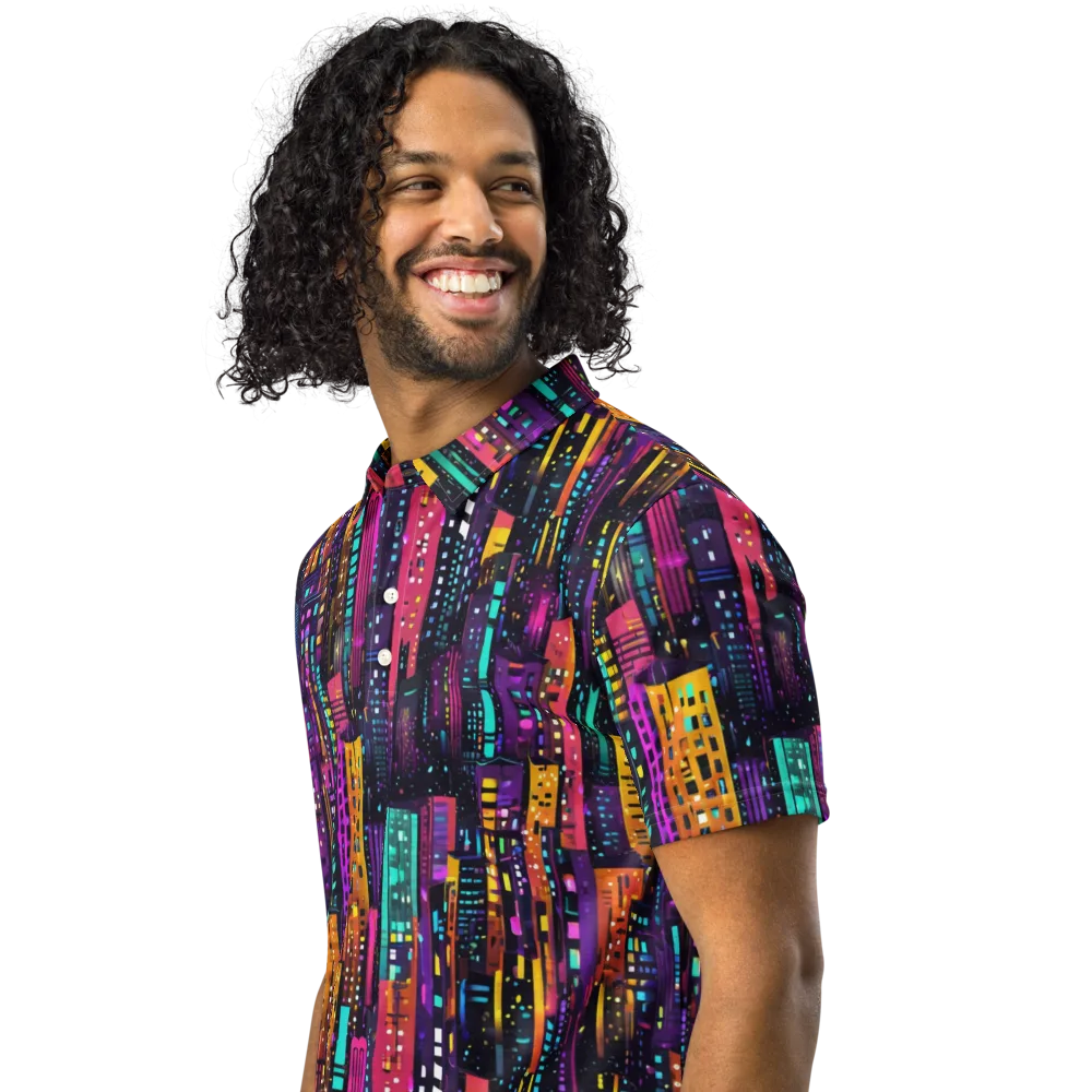 Electric Skyline on Men's Slim Fit Polo Shirt — Left Front