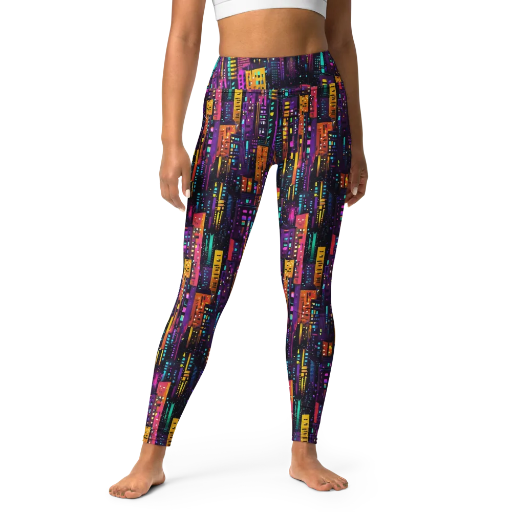 Electric Skyline on Yoga Leggings — Front