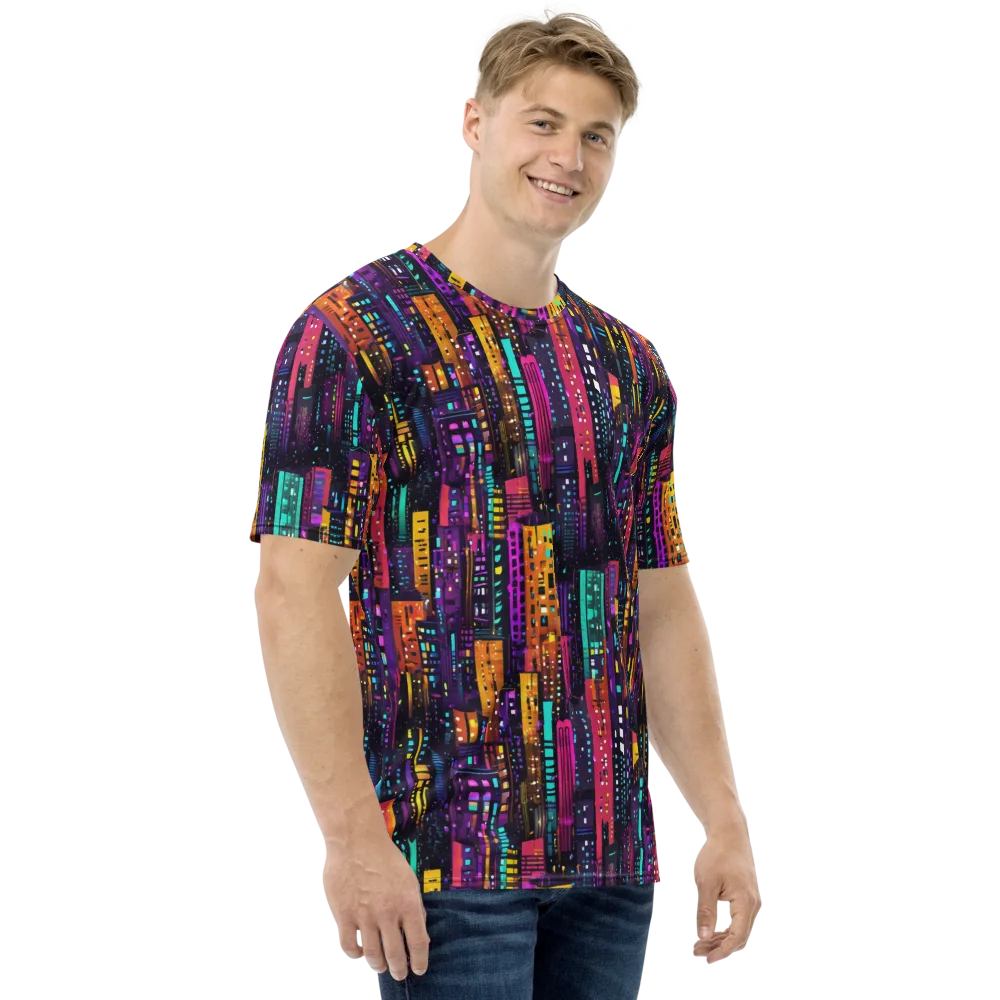 Electric Skyline on Men's Crew Neck T-Shirt — Right