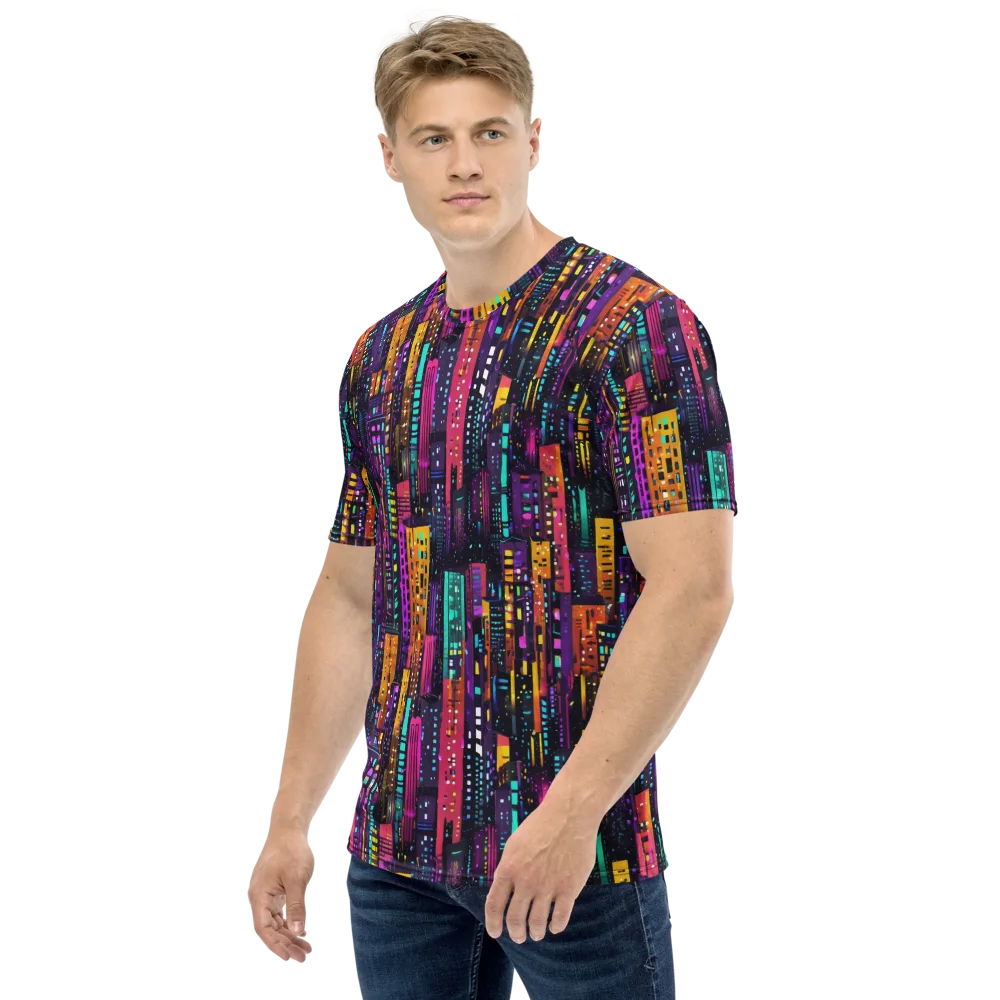 Electric Skyline on Men's Crew Neck T-Shirt — Left