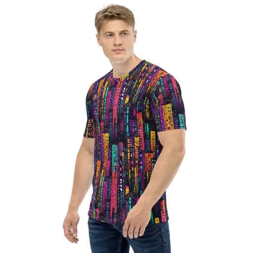 Electric Skyline on a Men's Crew Neck T-Shirt