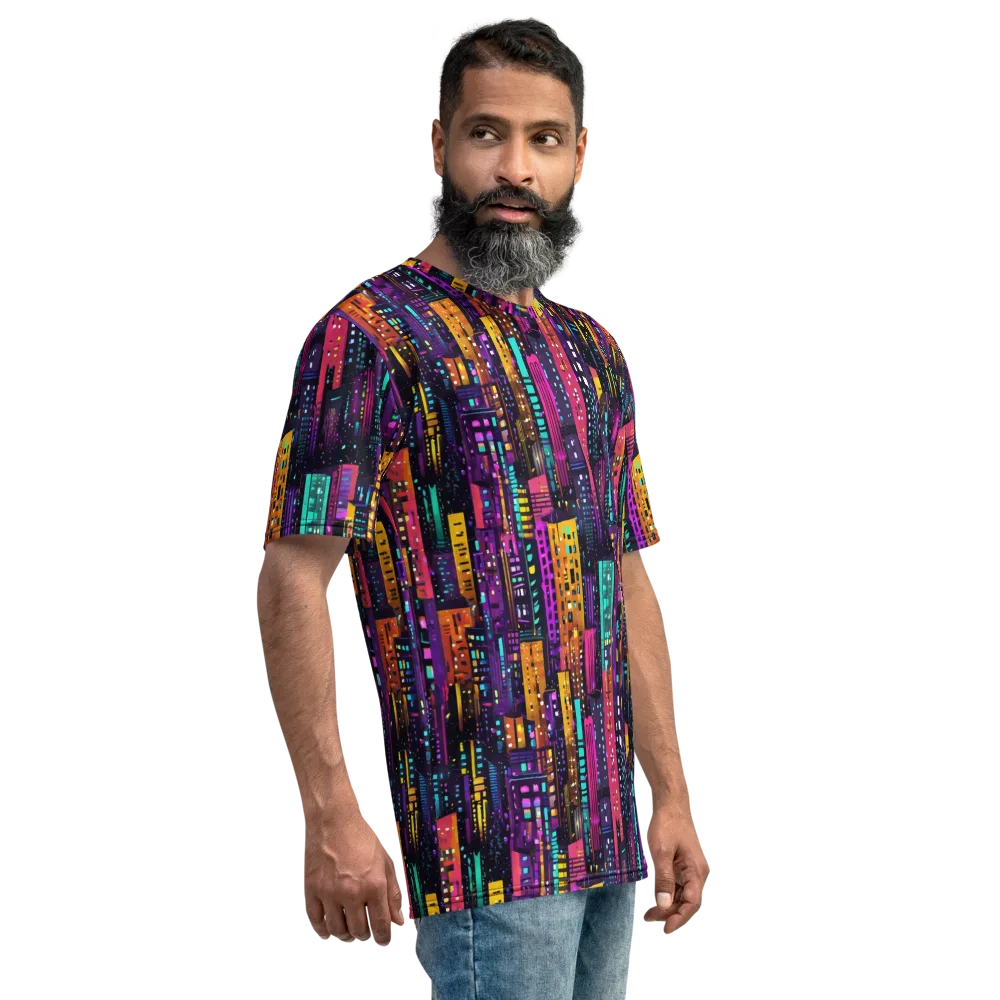 Electric Skyline on Men's Crew Neck T-Shirt — Right