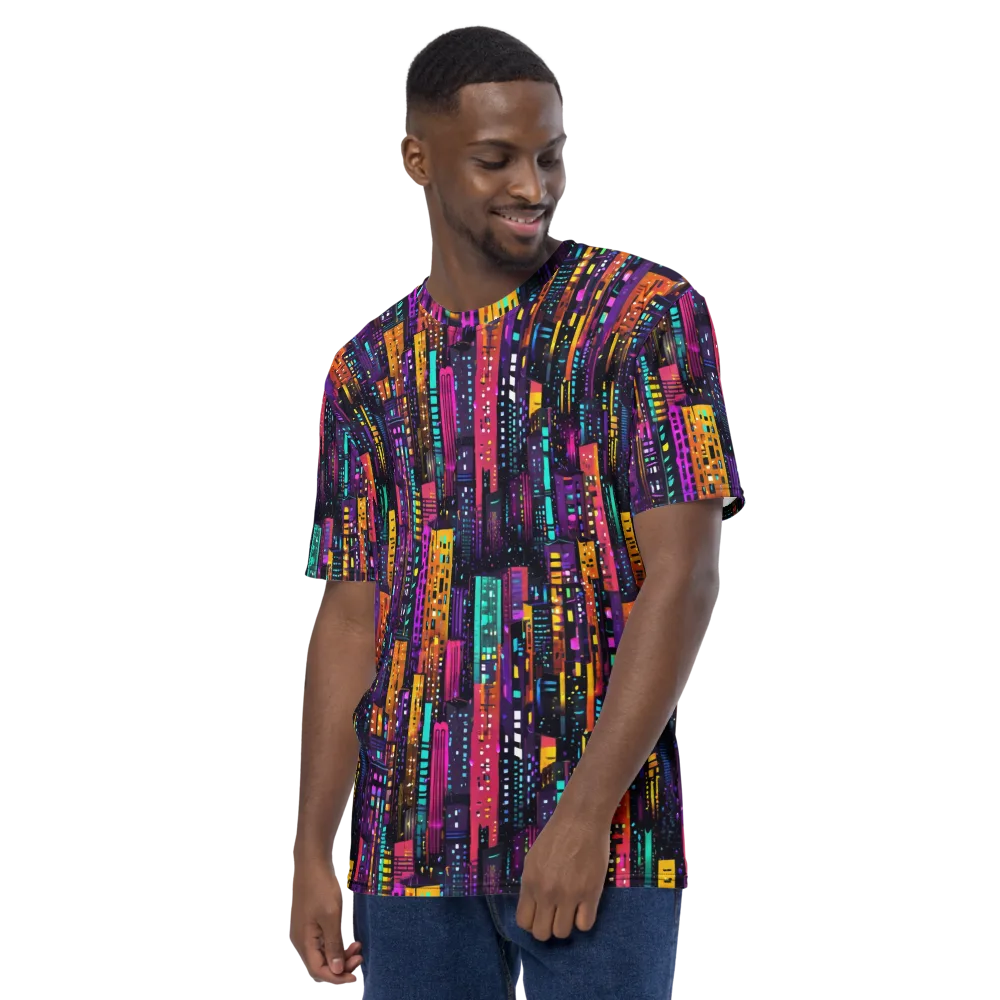 Electric Skyline on Men's Crew Neck T-Shirt — Left