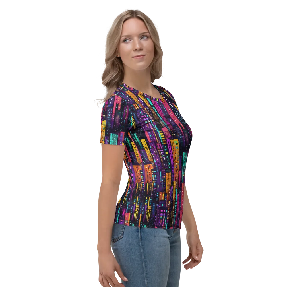 Electric Skyline on Women's Crew Neck T-Shirt — Right