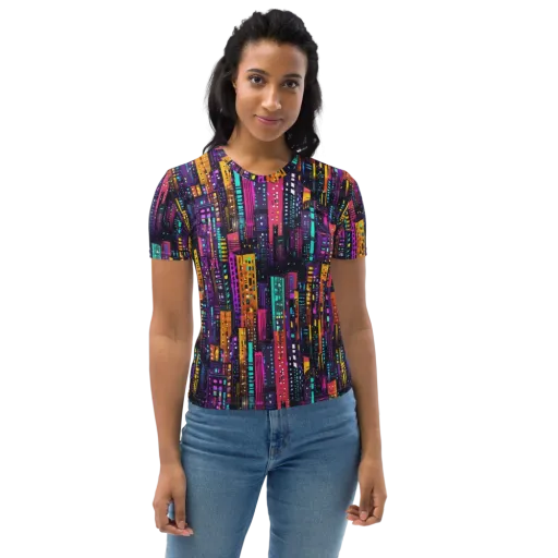 Electric Skyline on a Women's Crew Neck T-Shirt