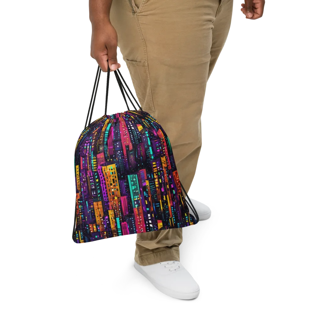 Electric Skyline on Drawstring Bag — Front