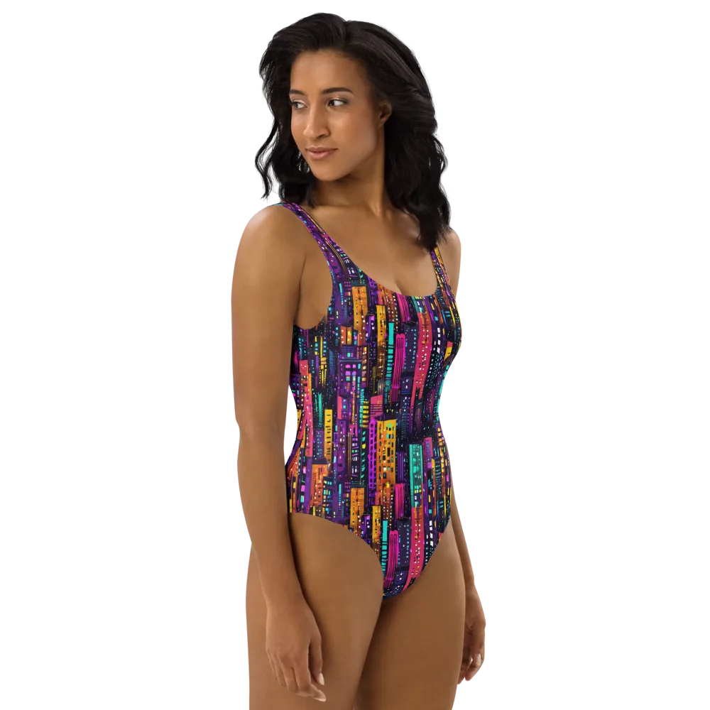 Electric Skyline on One-Piece Swimsuit — Right