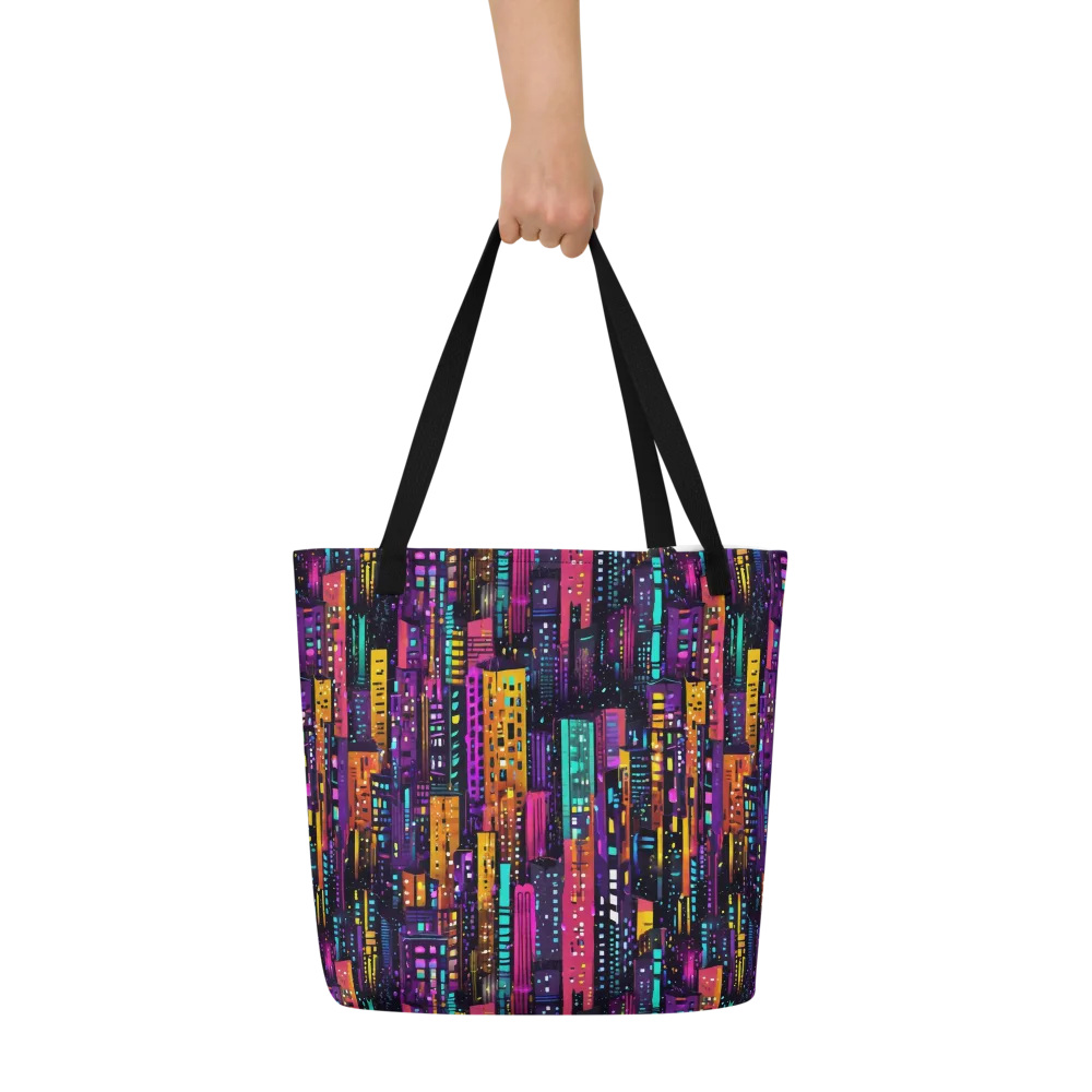 Electric Skyline on Large Tote Bag W/ Pocket — Front