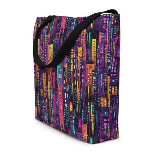 Electric Skyline on a Large Tote Bag W/ Pocket