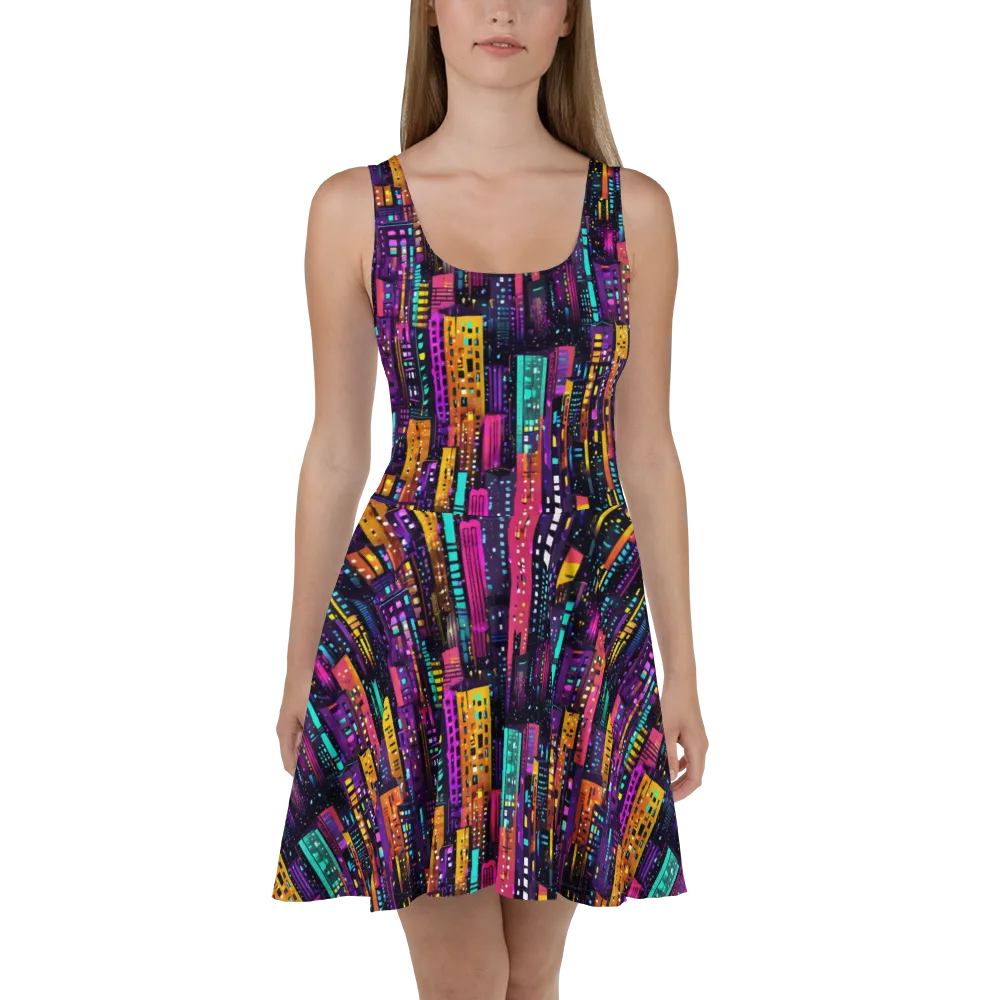 Electric Skyline on Skater Dress — Front