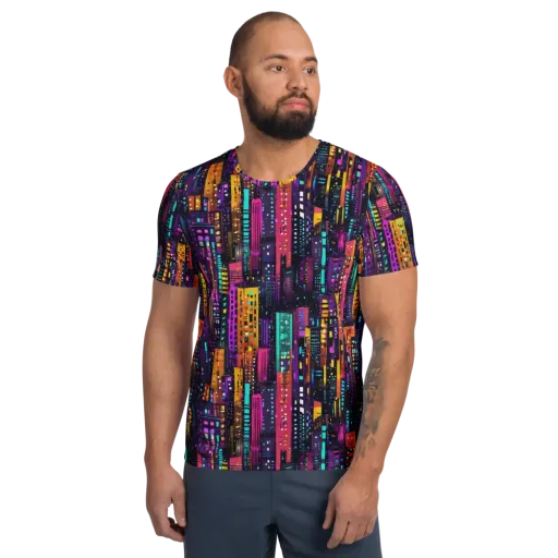 Electric Skyline on a Men's Athletic T-Shirt