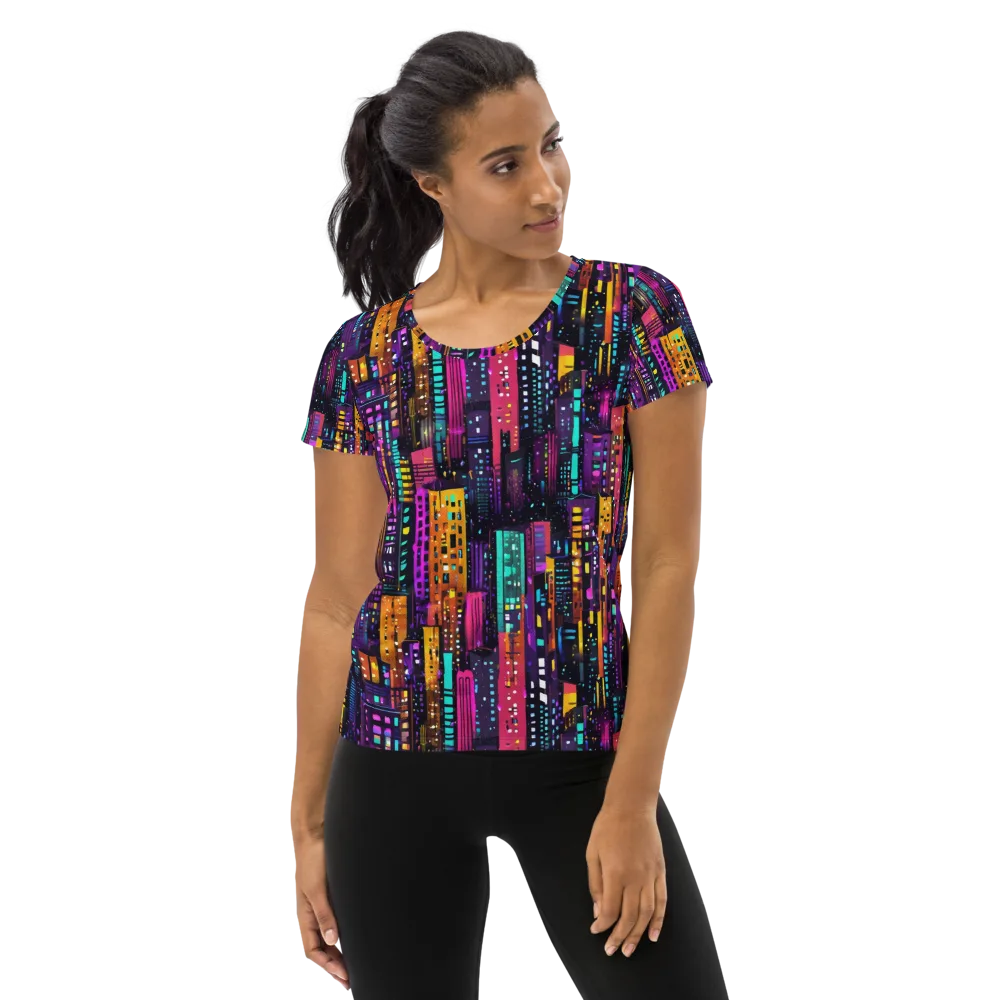 Electric Skyline on Women's Athletic T-Shirt — Front