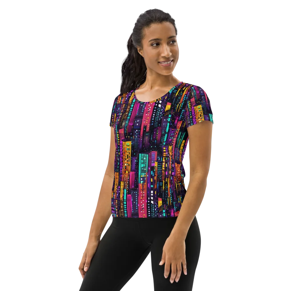 Electric Skyline on Women's Athletic T-Shirt — Left