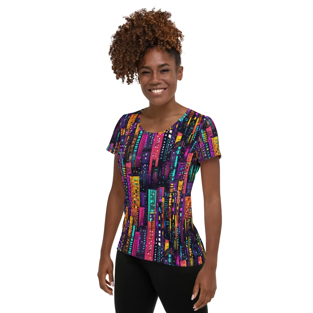 Electric Skyline on Women's Athletic T-Shirt — Left