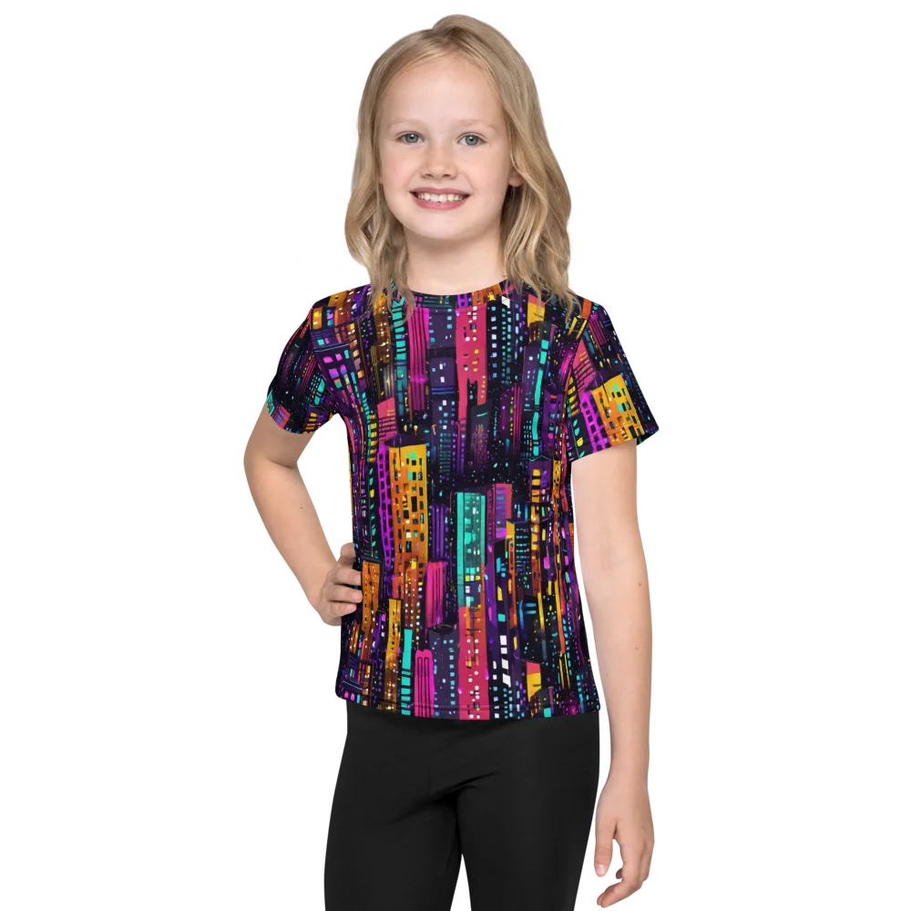 Electric Skyline on Kids Crew Neck T-Shirt — Front