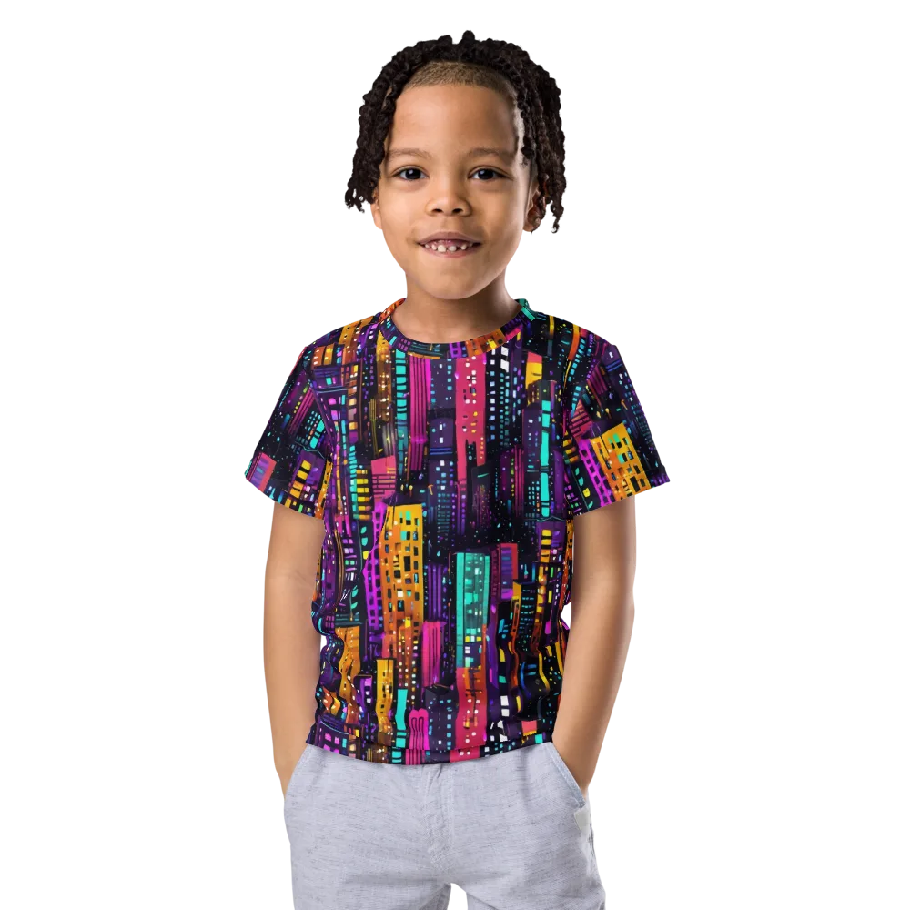 Electric Skyline on Kids Crew Neck T-Shirt — Front