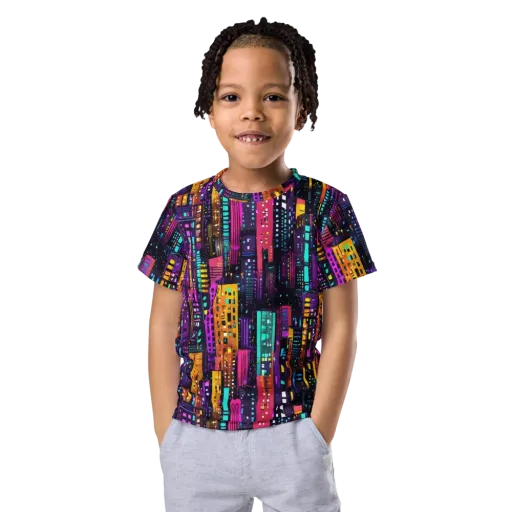 Electric Skyline on a Kids Crew Neck T-Shirt