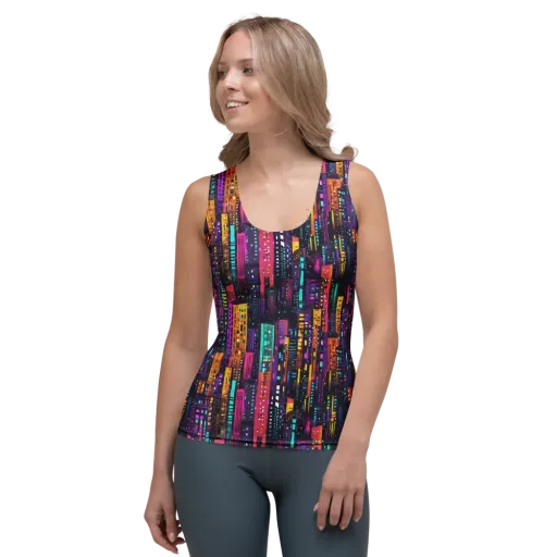 Electric Skyline on a Women's Tank Top
