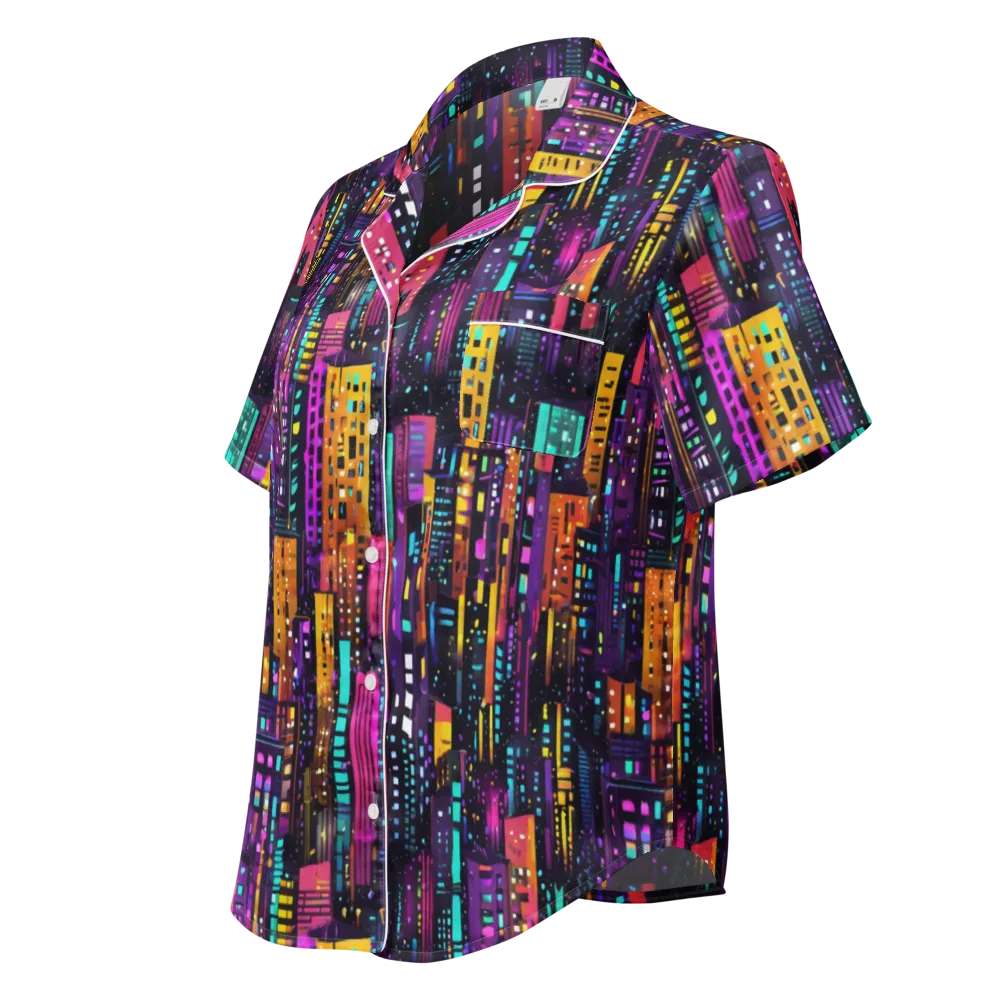 Electric Skyline on Women's Short Sleeve Pajama Top — Left Front