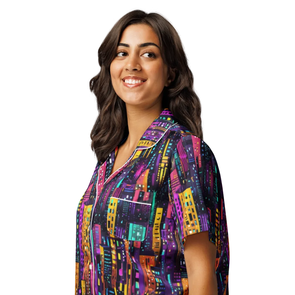 Electric Skyline on Women's Short Sleeve Pajama Top — Left Front