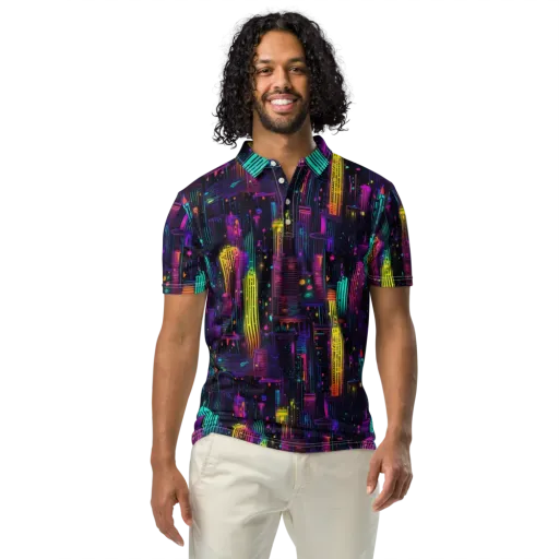 Neon Vertical on a Men's Slim Fit Polo Shirt