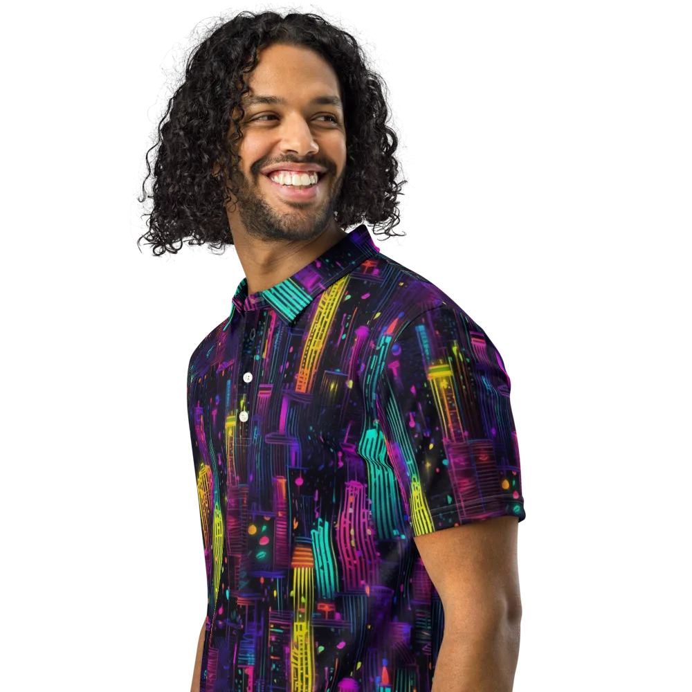 Neon Vertical on Men's Slim Fit Polo Shirt — Left Front