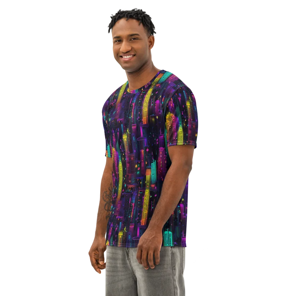 Neon Vertical on Men's Cotton Crew Neck T-Shirt — Left Front