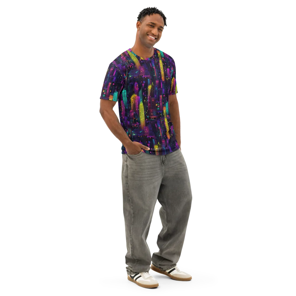Neon Vertical on Men's Cotton Crew Neck T-Shirt — Right Front