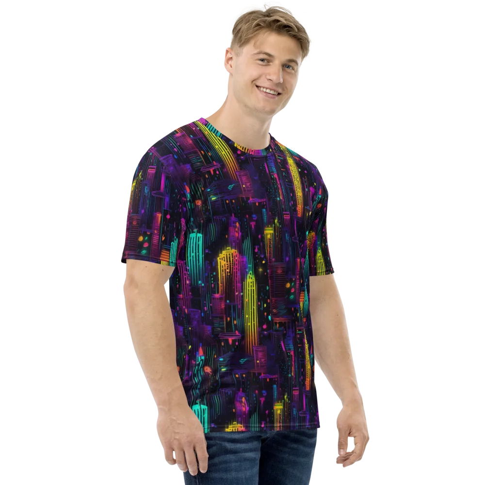 Neon Vertical on Men's Crew Neck T-Shirt — Right