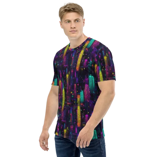 Neon Vertical on a Men's Crew Neck T-Shirt