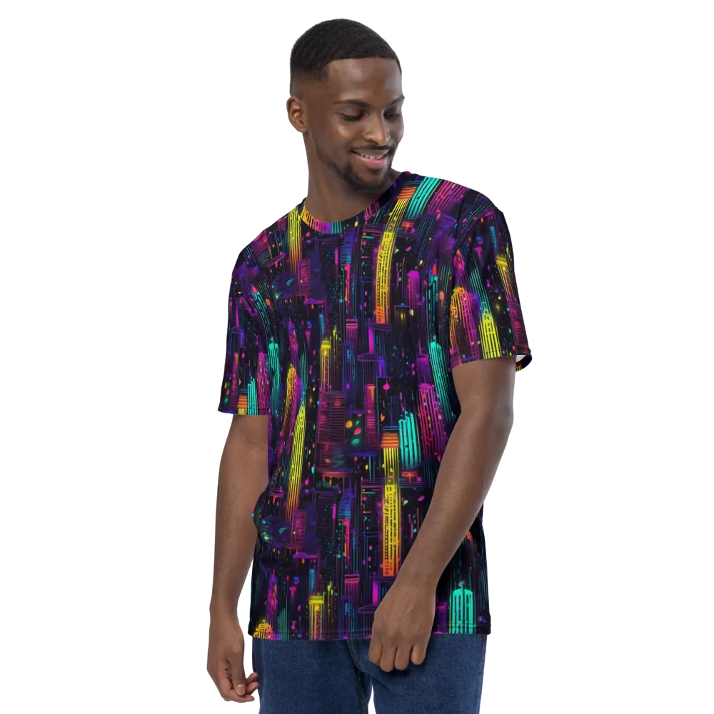 Neon Vertical on Men's Crew Neck T-Shirt — Left