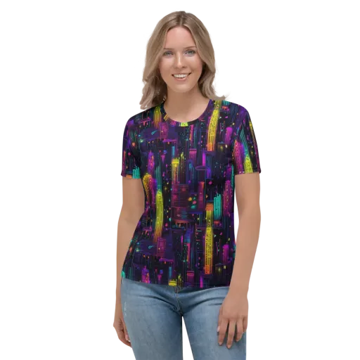 Neon Vertical on a Women's Crew Neck T-Shirt