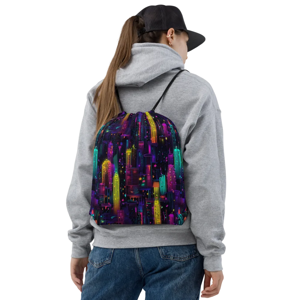 Neon Vertical on Drawstring Bag — Front
